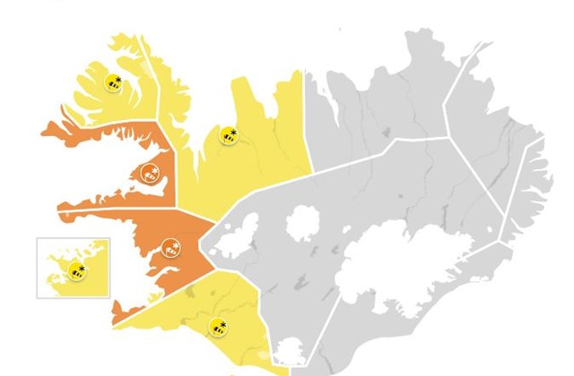 Appelsínugul viðvörun í gildi frá hádegi