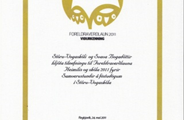 Stóru-Vogaskóli fær viðurkenningu frá Heimili og skóla