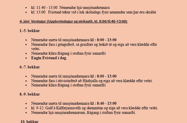 Vordagar / Skólaslit